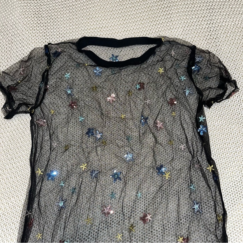Sequin Star Mesh Long Top